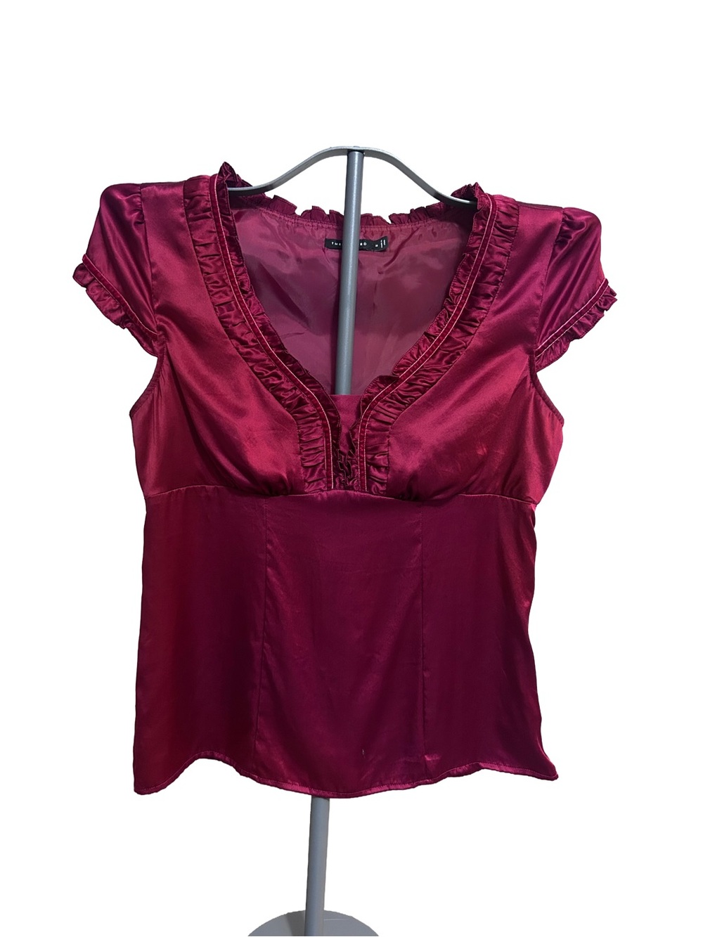 Women’s Ruffled V-Neck Satin Top in Deep Berry